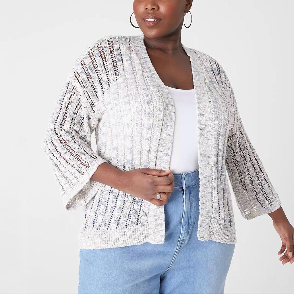Nwt Lane Bryant Classic Long Sleeve Open Front Knit Cardigan Blue White 18 20